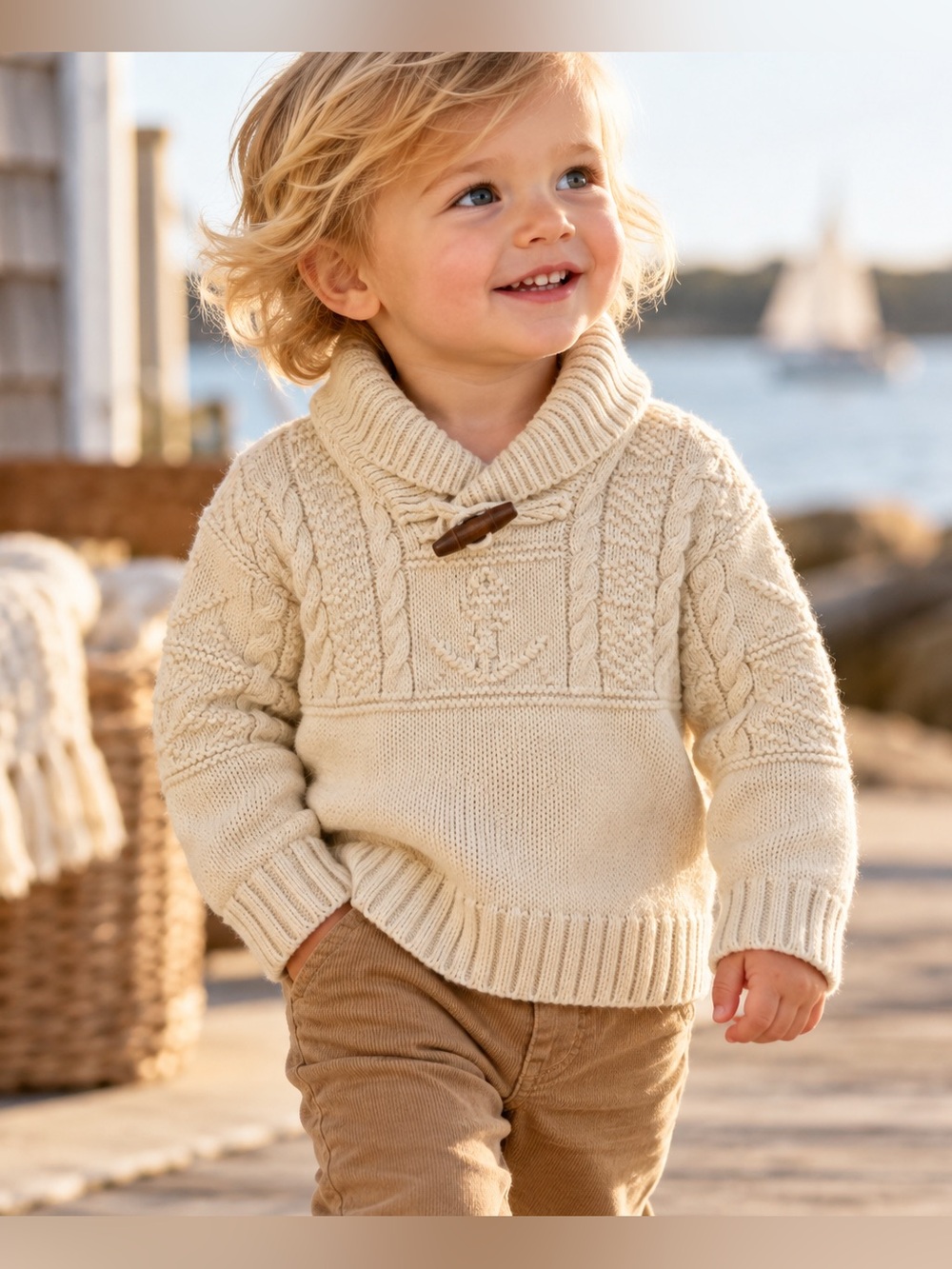 Vintage babyGap Fisherman Cable Knit Sweater 18-24M cream White chunky nautical